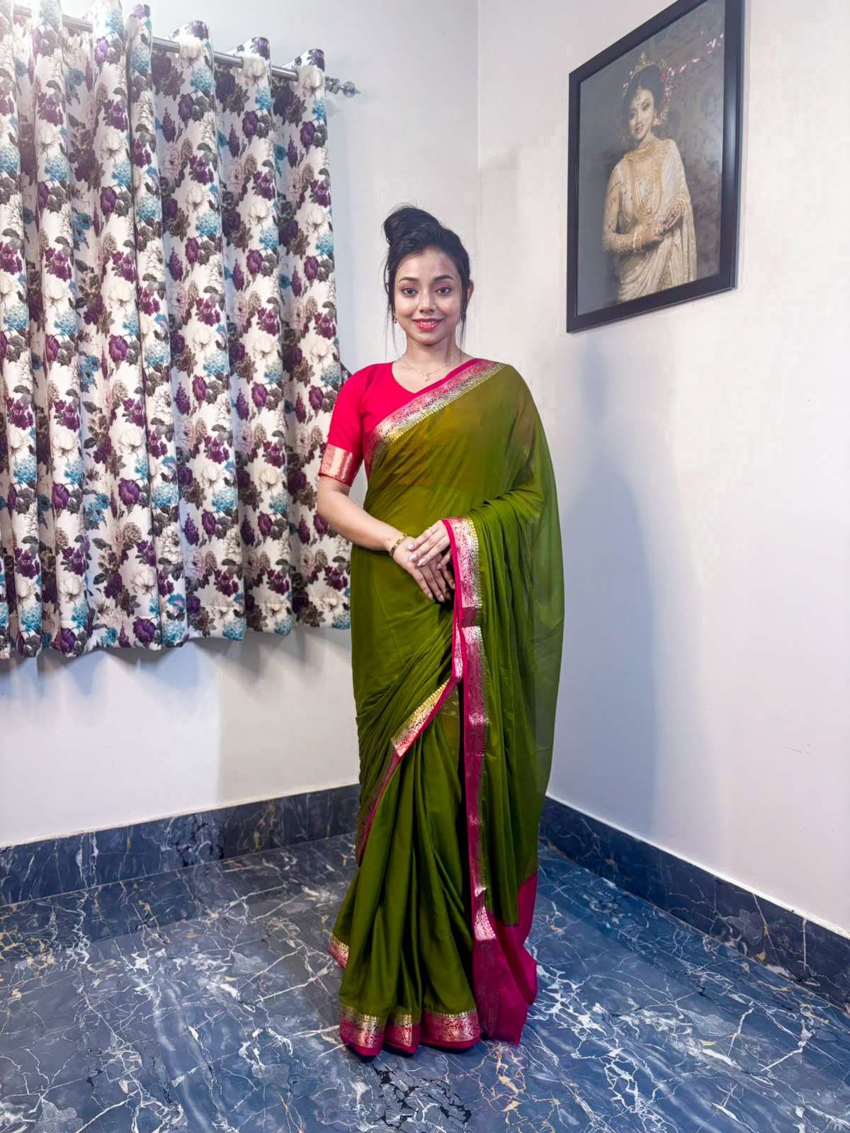Contrast Color Khaddi Soft Saree